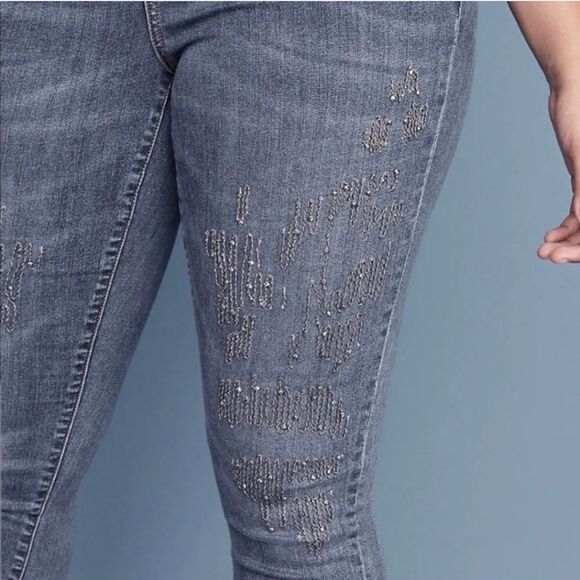 Lane BRYANT Mid Rise SuperStretch Skinny Bead Rhinestone Jeans - Picture 3 of 11